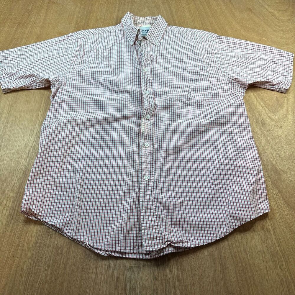 Wrangler Shirt Mens Medium Red White Plaid Short Sleeve Button Up